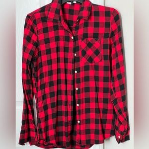 Juniors red and black button down shirt.